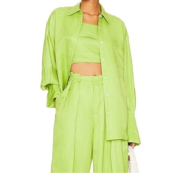 L'Academie Lenae Shirt Lime Green Collar - Picture 1 of 4